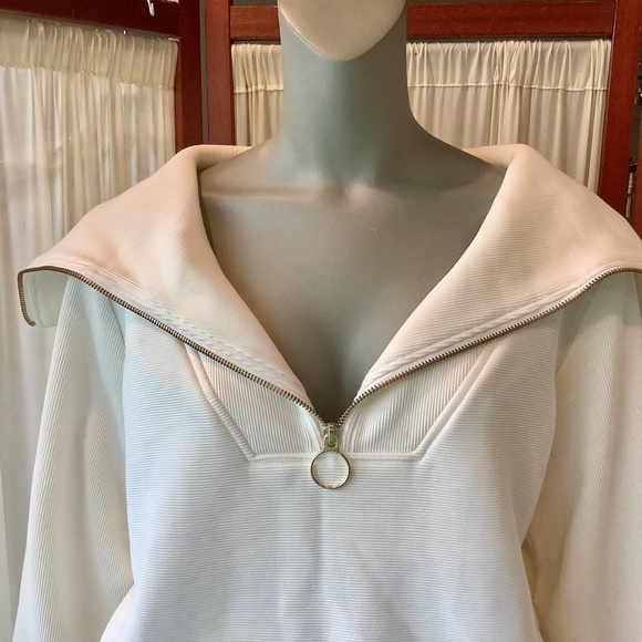 Varley Vine Ribbed Stretch-cotton Half-zip Sweatshirt Ivory Size XS - Picture 3 of 8
